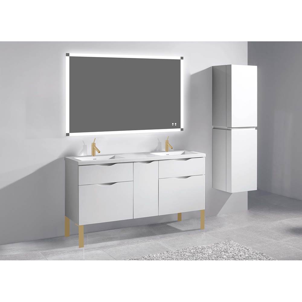 Madeli - Madeli Milano 60D'' Free Standing Vanity Cabinet White/HW: Satin Brass(SB) - White With Satin Brass