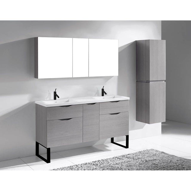 Madeli - Madeli Milano 60D'' Free Standing Vanity Cabinet Ash Grey/HW: Matte Black(MB) - Ash Gray With Matte Black