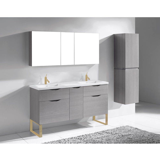Madeli - Madeli Milano 60D'' Free Standing Vanity Cabinet Ash Grey/HW: Satin Brass(SB) - Ash Gray With Satin Brass