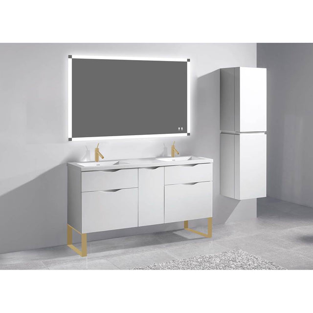 Madeli - Madeli Milano 60D'' Free Standing Vanity Cabinet White/HW: Satin Brass(SB) - White With Satin Brass