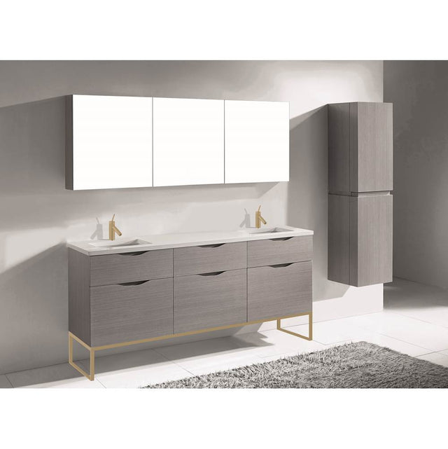 Madeli - Madeli Milano 72'' Free Standing Vanity Cabinet Ash Grey/HW: Satin Brass(SB) - Ash Gray With Satin Brass