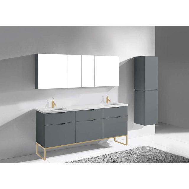 Madeli - Madeli Milano 72'' Free Standing Vanity Cabinet Studio Grey/HW: Satin Brass(SB) - Studio Gray With Satin Brass