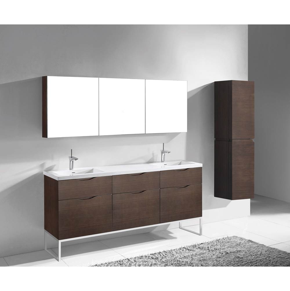 Madeli - Madeli Milano 72'' Free Standing Vanity Cabinet Walnut/HW: Polished Chrome(PC) - Walnut With Polished Chrome