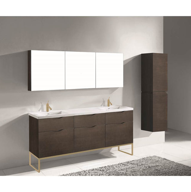 Madeli - Madeli Milano 72'' Free Standing Vanity Cabinet Walnut/HW: Satin Brass(SB) - Walnut With Satin Brass