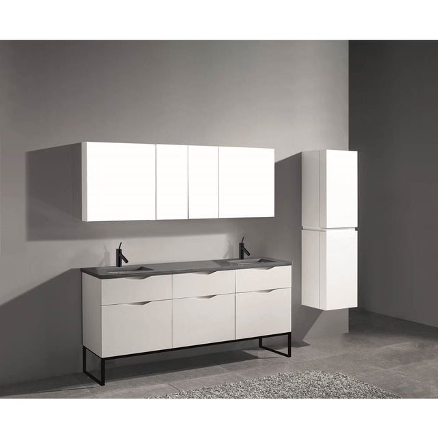 Madeli - Madeli Milano 72'' Free Standing Vanity Cabinet White/HW: Matte Black(MB) - White With Matte Black