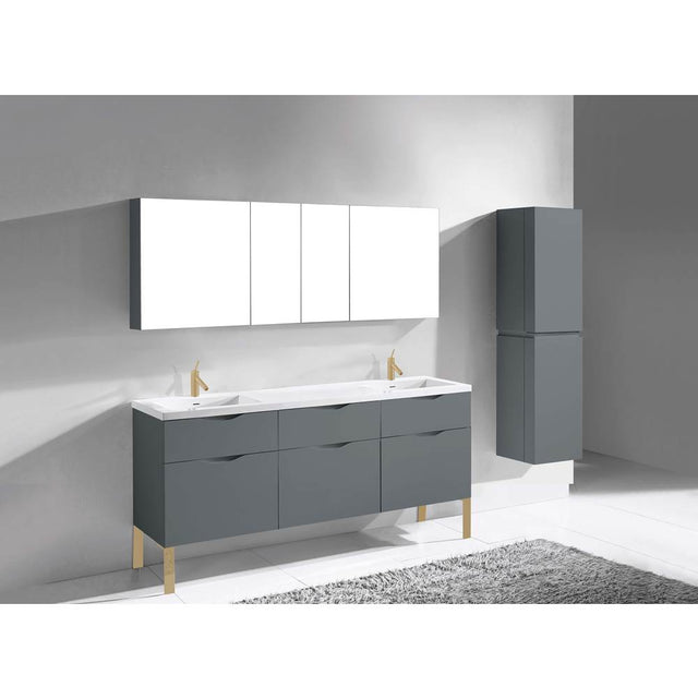 Madeli - Madeli Milano 72'' Free Standing Vanity Cabinet Studio Grey/HW: Satin Brass(SB) - Studio Gray With Satin Brass