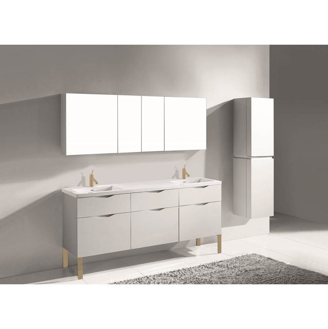 Madeli - Madeli Milano 72'' Free Standing Vanity Cabinet White/HW: Satin Brass(SB) - White With Satin Brass
