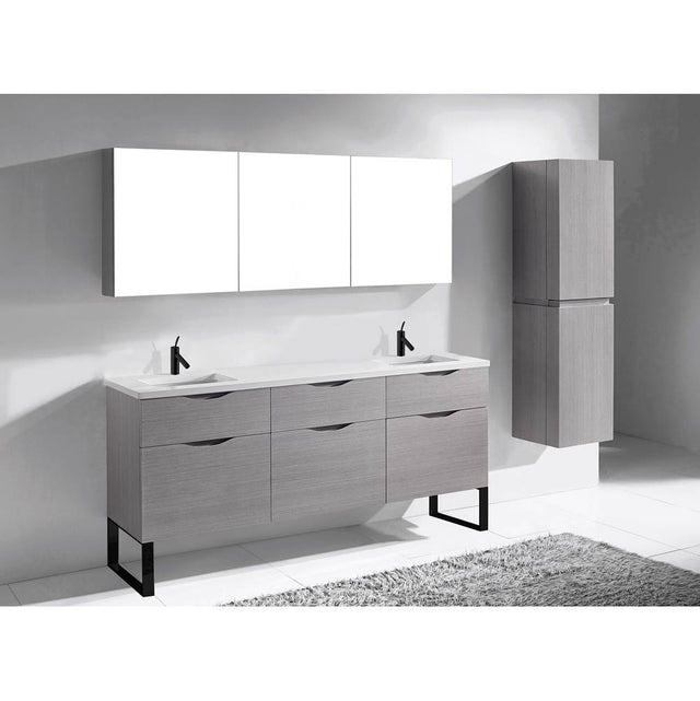 Madeli - Madeli Milano 72'' Free Standing Vanity Cabinet Ash Grey/HW: Matte Black(MB) - Ash Gray With Matte Black