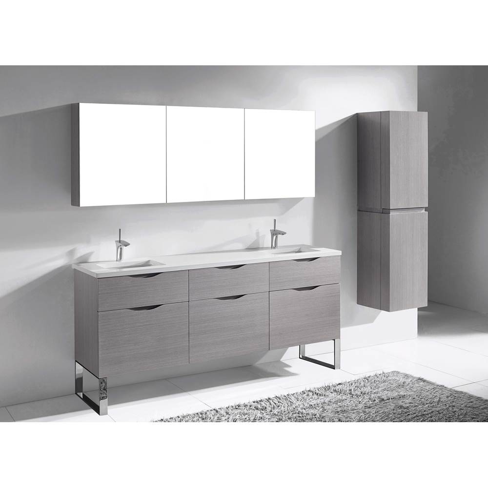 Madeli - Madeli Milano 72'' Free Standing Vanity Cabinet Ash Grey/HW: Polished Nickel(PN) - Ash Gray With Polished Nickel
