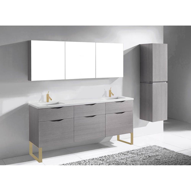 Madeli - Madeli Milano 72'' Free Standing Vanity Cabinet Ash Grey/HW: Satin Brass(SB) - Ash Gray With Satin Brass