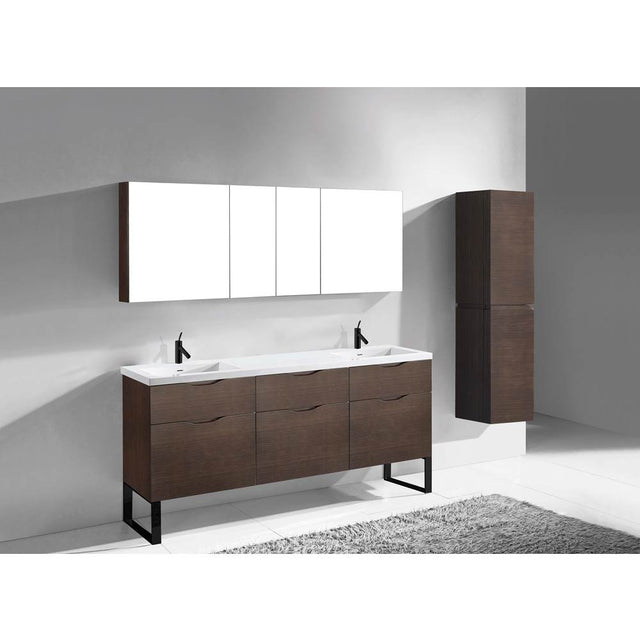 Madeli - Madeli Milano 72'' Free Standing Vanity Cabinet Walnut/HW: Matte Black(MB) - Walnut With Matte Black