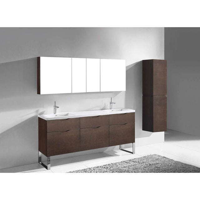 Madeli - Madeli Milano 72'' Free Standing Vanity Cabinet Walnut/HW: Polished Chrome(PC) - Walnut With Polished Chrome
