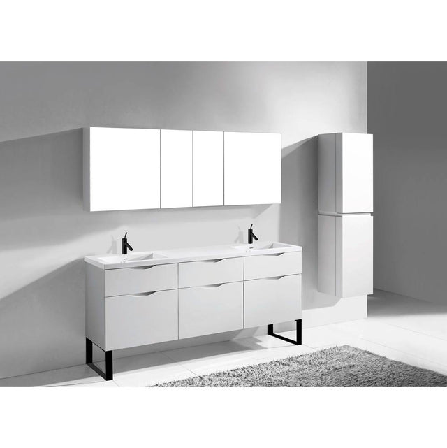 Madeli - Madeli Milano 72'' Free Standing Vanity Cabinet White/HW: Matte Black(MB) - White With Matte Black