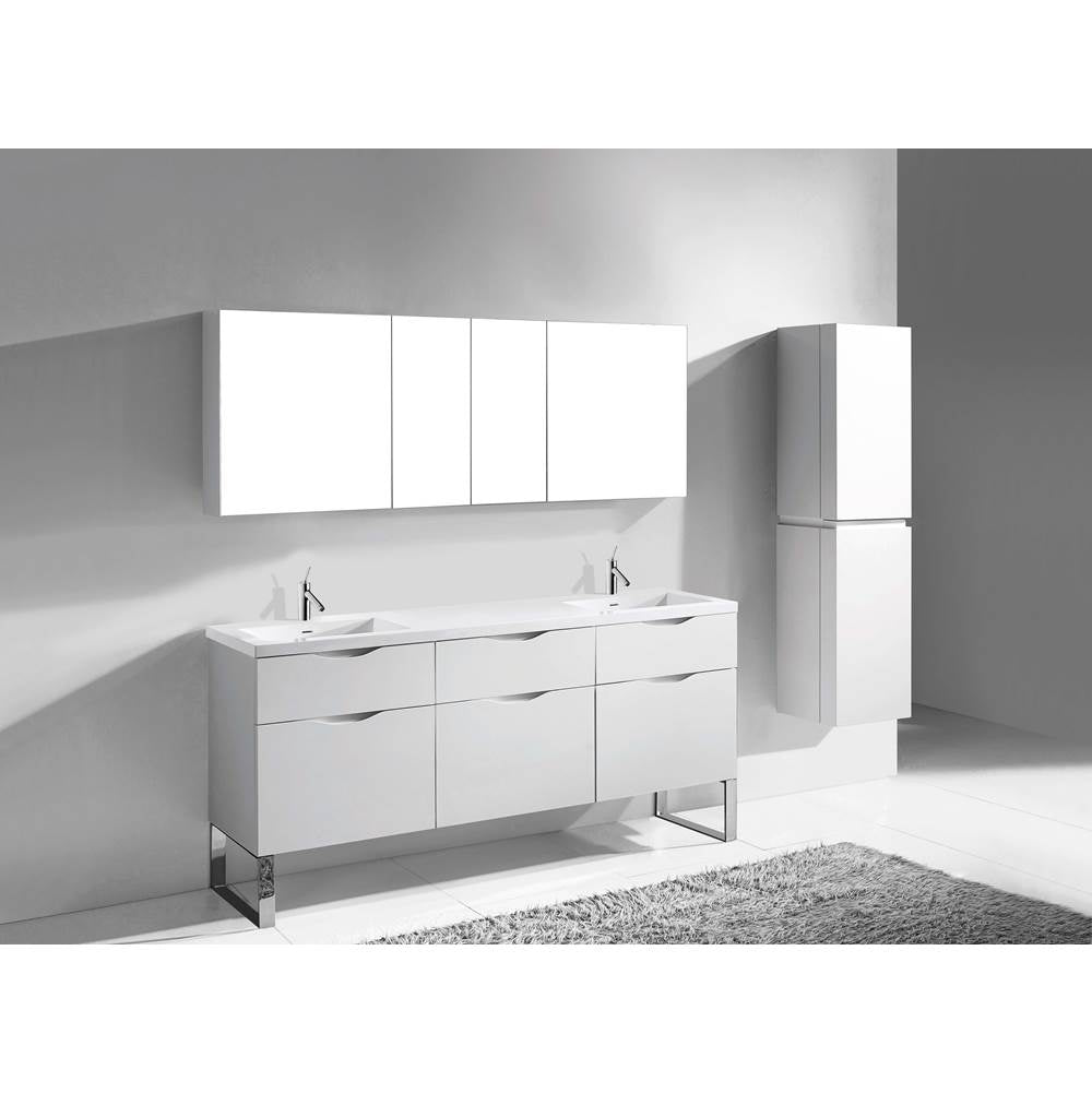 Madeli - Madeli Milano 72'' Free Standing Vanity Cabinet White/HW: Polished Nickel(PN) - White With Polished Nickel