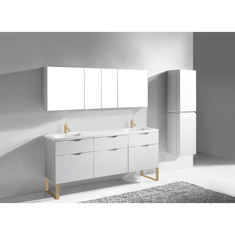 Madeli - Madeli Milano 72'' Free Standing Vanity Cabinet White/HW: Satin Brass(SB) - White With Satin Brass