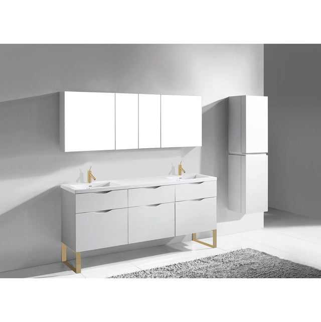 Madeli - Madeli Milano 72'' Free Standing Vanity Cabinet White/HW: Satin Brass(SB) - White With Satin Brass