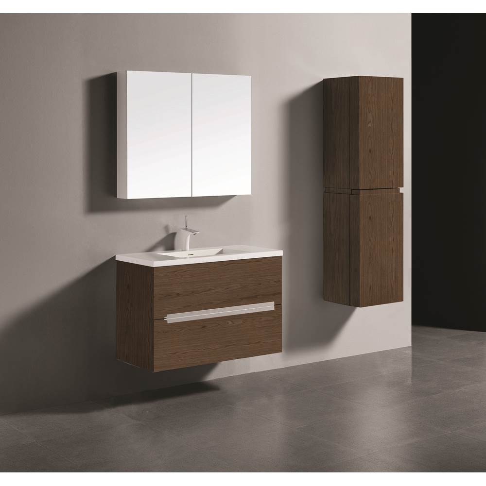 Madeli - Madeli Urban 36'' Wall hung  Vanity Cabinet in Brandy Finish/HW: Matte Black(MB) - Brandy With Matte Black