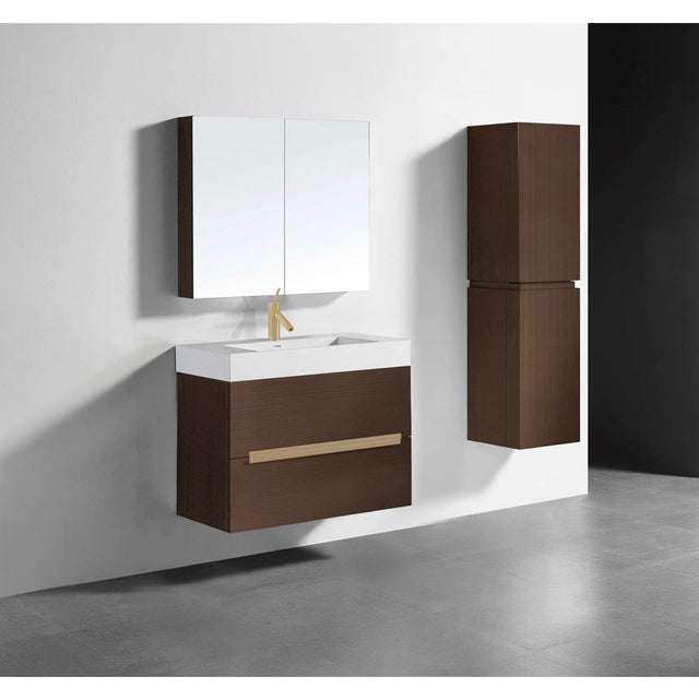 Madeli - Madeli Urban 36'' Wall hung Vanity Cabinet in Walnut Finish/HW: Satin Brass(SB) - Walnut With Satin Brass