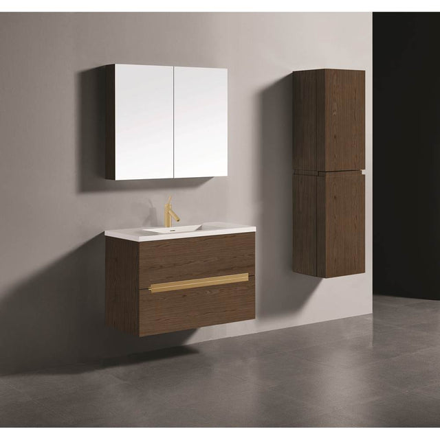 Madeli - Madeli Urban 42'' Wall hung  Vanity Cabinet in Brandy Finish/HW: Satin Brass(SB) - Brandy With Satin Brass