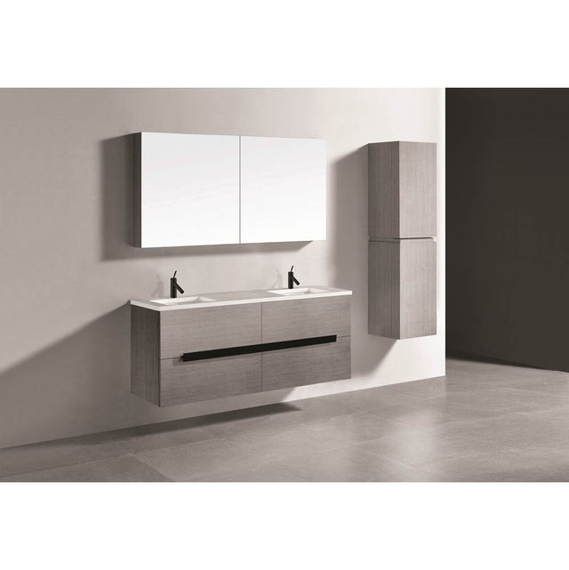 Madeli - Madeli Urban 60D'' Wall hung  Vanity Cabinet in Ash Grey Finish/HW: Satin Brass(SB) - Ash Gray With Satin Brass