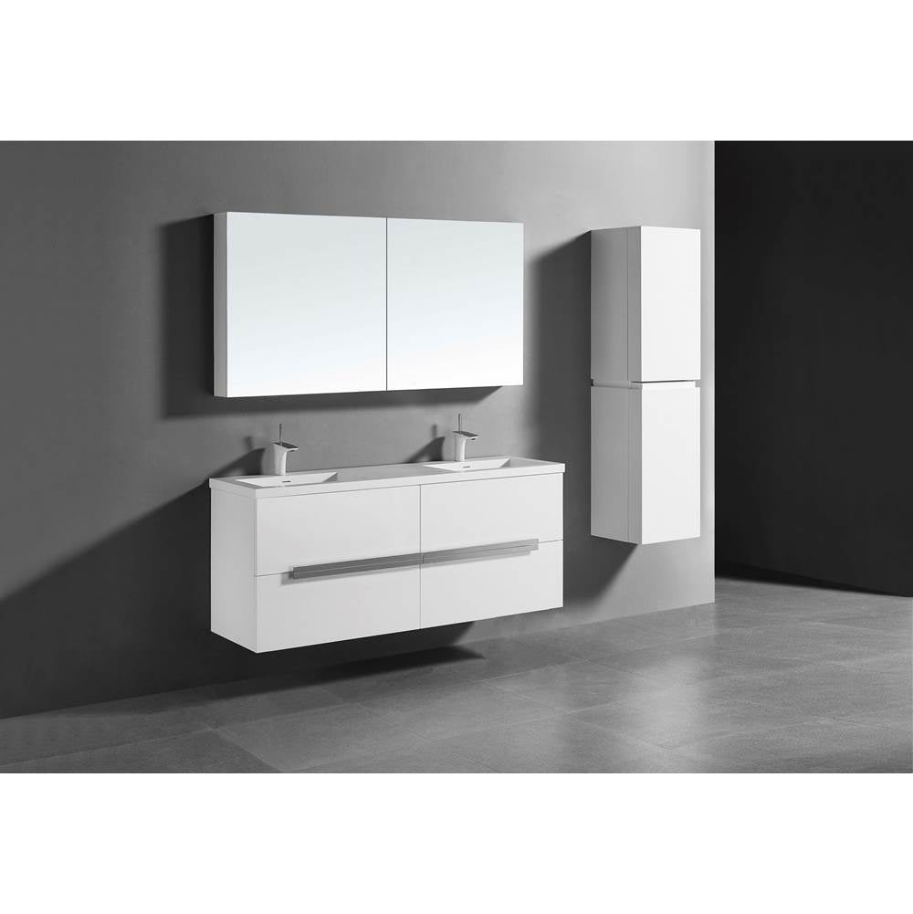 Madeli - Madeli Urban 60D'' Wall hung  Vanity Cabinet in White Finish/HW: Brushed Nickel(BN) - White With Brushed Nickel
