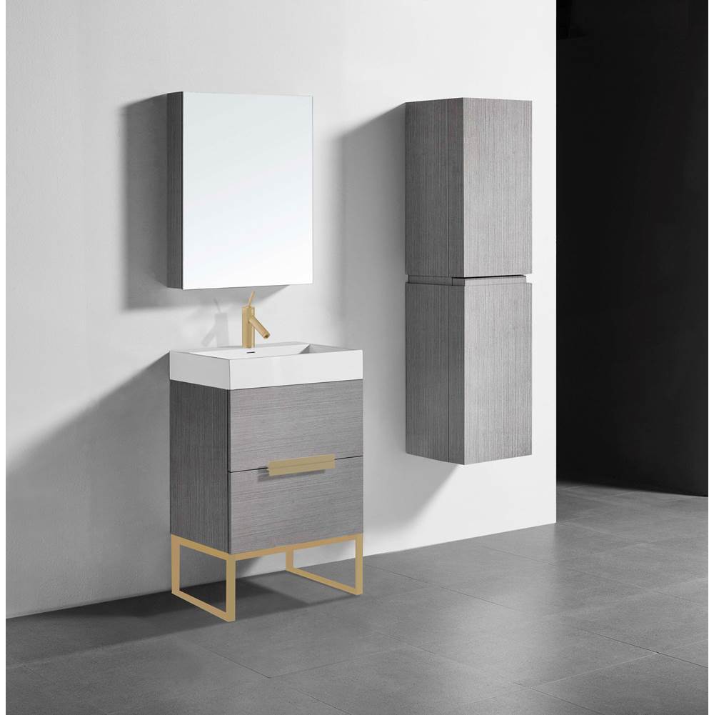 Madeli - Madeli Soho 24'' Free standing Vanity Cabinet in Ash Grey/HW: Satin Brass(SB) - Ash Gray With Satin Brass