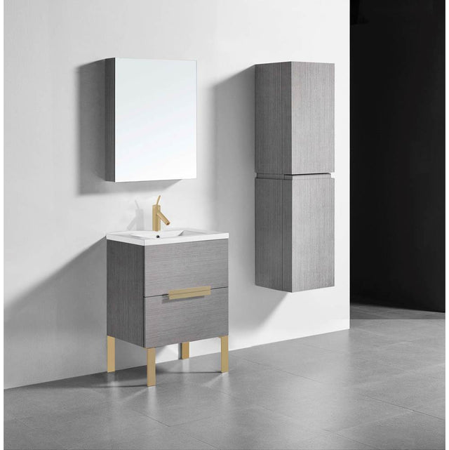Madeli - Madeli Soho 24'' Free standing Vanity Cabinet in Ash Grey/HW: Satin Brass(SB) - Ash Gray With Satin Brass
