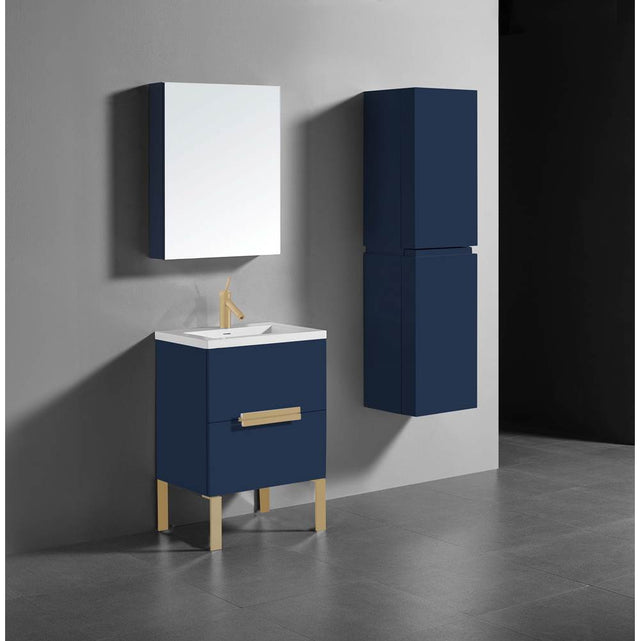 Madeli - Madeli Soho 24'' Free standing Vanity Cabinet in Sapphire/HW: Satin Brass(SB) - Sapphire With Satin Brass