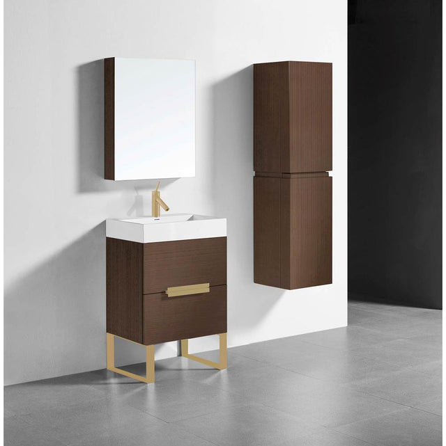 Madeli - Madeli Soho 24'' Free standing Vanity Cabinet in Walnut/HW: Satin Brass(SB) - Walnut With Satin Brass