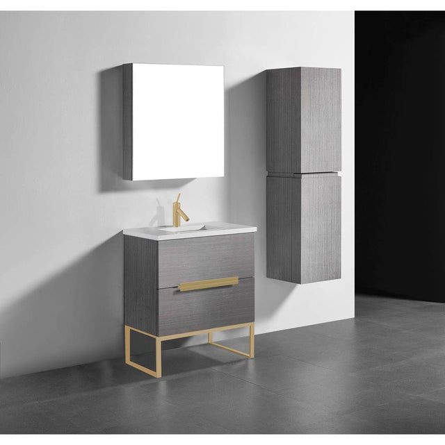 Madeli - Madeli Soho 30'' Free standing Vanity Cabinet in Ash Grey/HW: Satin Brass(SB) - Ash Gray With Satin Brass