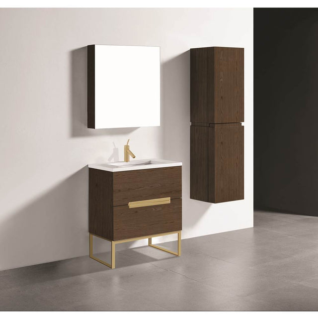 Madeli - Madeli Soho 30'' Free standing Vanity Cabinet in Brandy/HW: Satin Brass(SB) - Brandy With Satin Brass