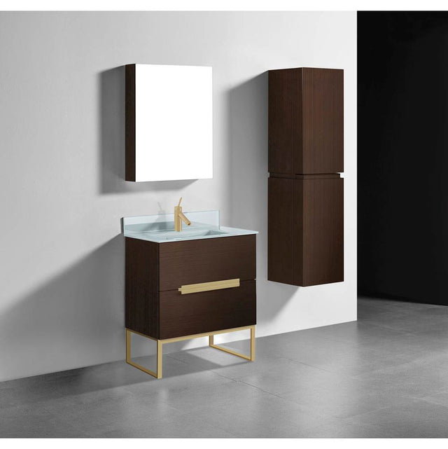 Madeli - Madeli Soho 30'' Free standing Vanity Cabinet in Walnut/HW: Satin Brass(SB) - Walnut With Satin Brass