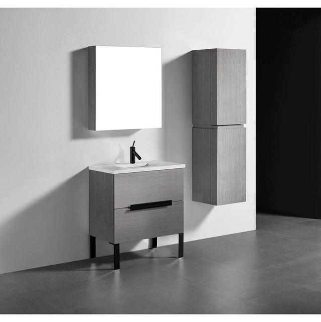 Madeli - Madeli Soho 30'' Free standing Vanity Cabinet in Ash Grey/HW: Matte Black(MB) - Ash Gray With Matte Black