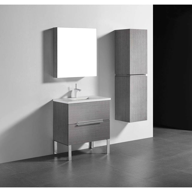 Madeli - Madeli Soho 30'' Free standing Vanity Cabinet in Ash Grey/HW: Polished Nickel(PN) - Ash Gray With Polished Nickel
