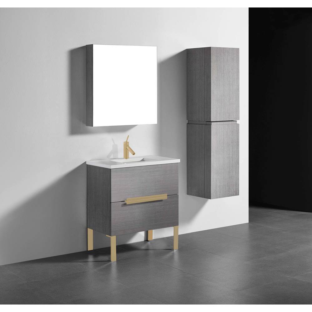 Madeli - Madeli Soho 30'' Free standing Vanity Cabinet in Ash Grey/HW: Satin Brass(SB) - Ash Gray With Satin Brass