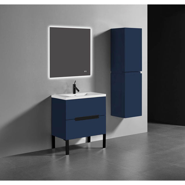 Madeli - Madeli Soho 30'' Free standing Vanity Cabinet in Sapphire/HW: Matte Black(MB) - Sapphire With Matte Black