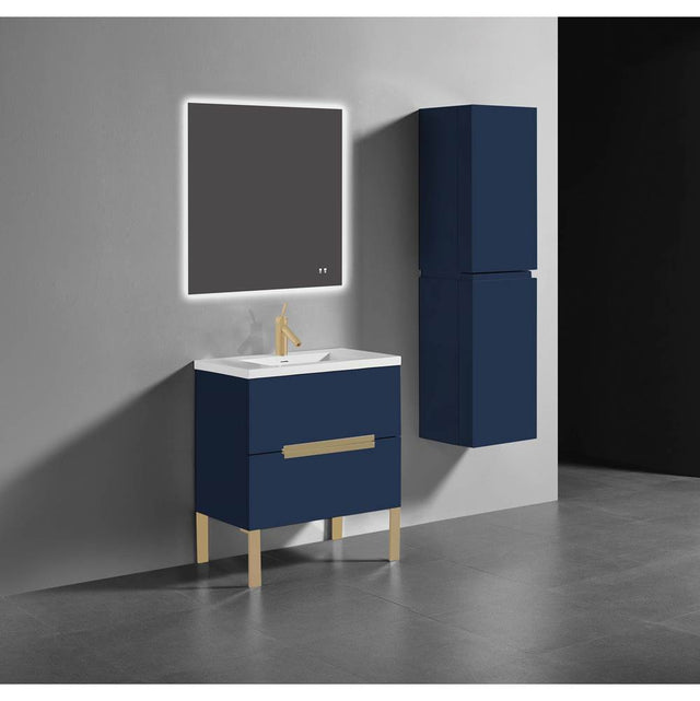 Madeli - Madeli Soho 30'' Free standing Vanity Cabinet in Sapphire/HW: Satin Brass(SB) - Sapphire With Satin Brass