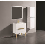 Madeli - Madeli Soho 30'' Free standing Vanity Cabinet in White/HW: Satin Brass(SB) - White With Satin Brass