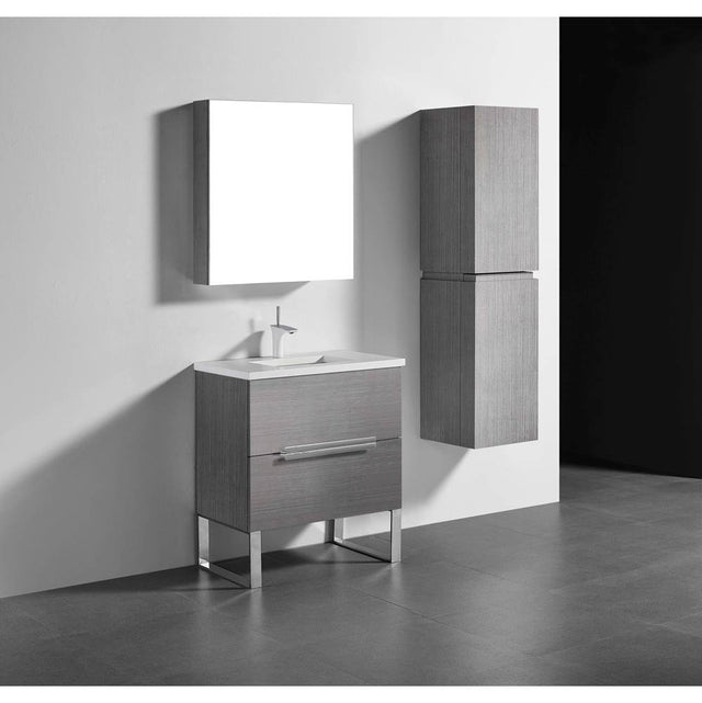 Madeli - Madeli Soho 30'' Free standing Vanity Cabinet in Ash Grey/HW: Brushed Nickel(BN) - Ash Gray With Brushed Nickel
