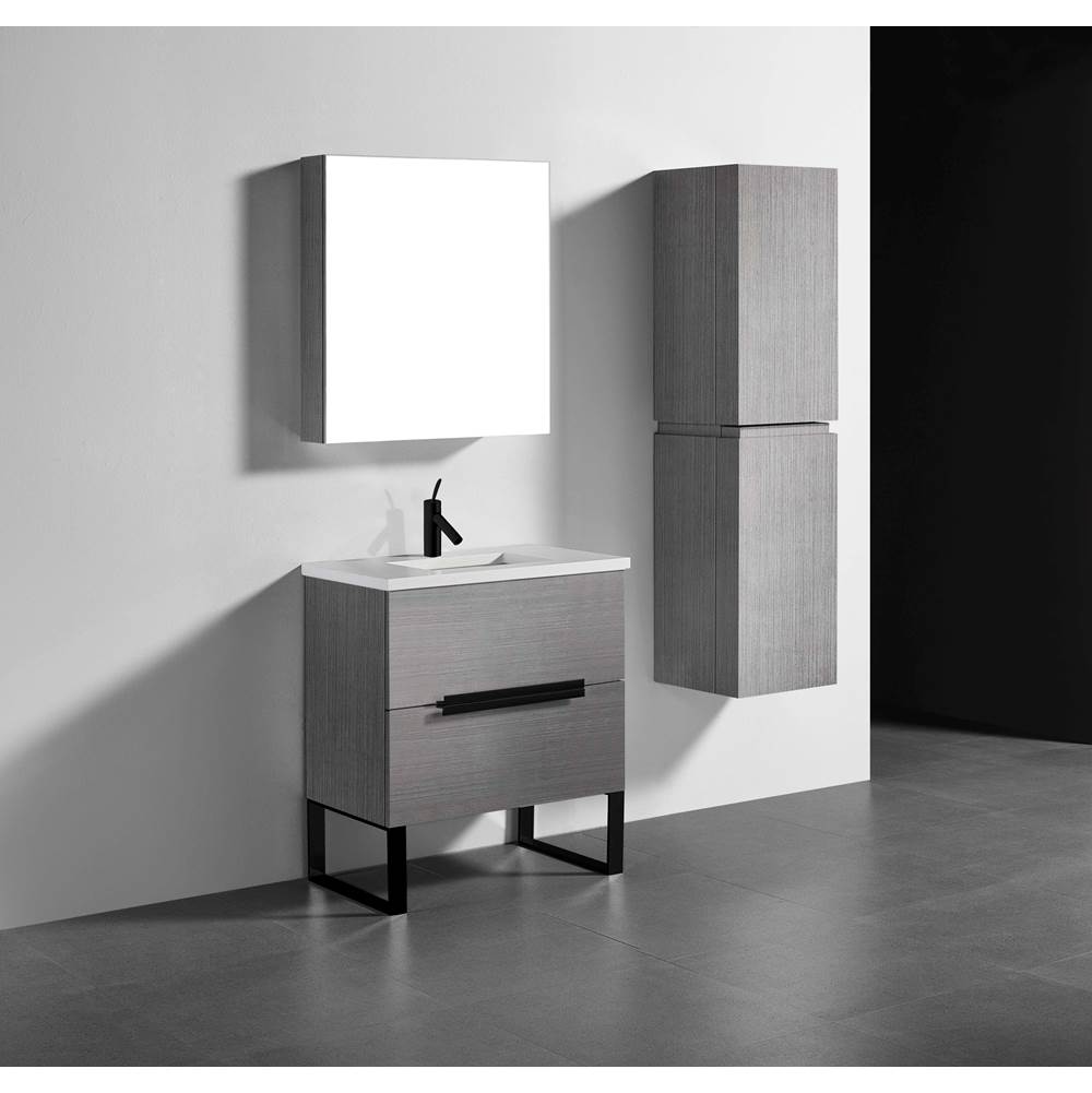 Madeli - Madeli Soho 30'' Free standing Vanity Cabinet in Ash Grey/HW: Matte Black(MB) - Ash Gray With Matte Black