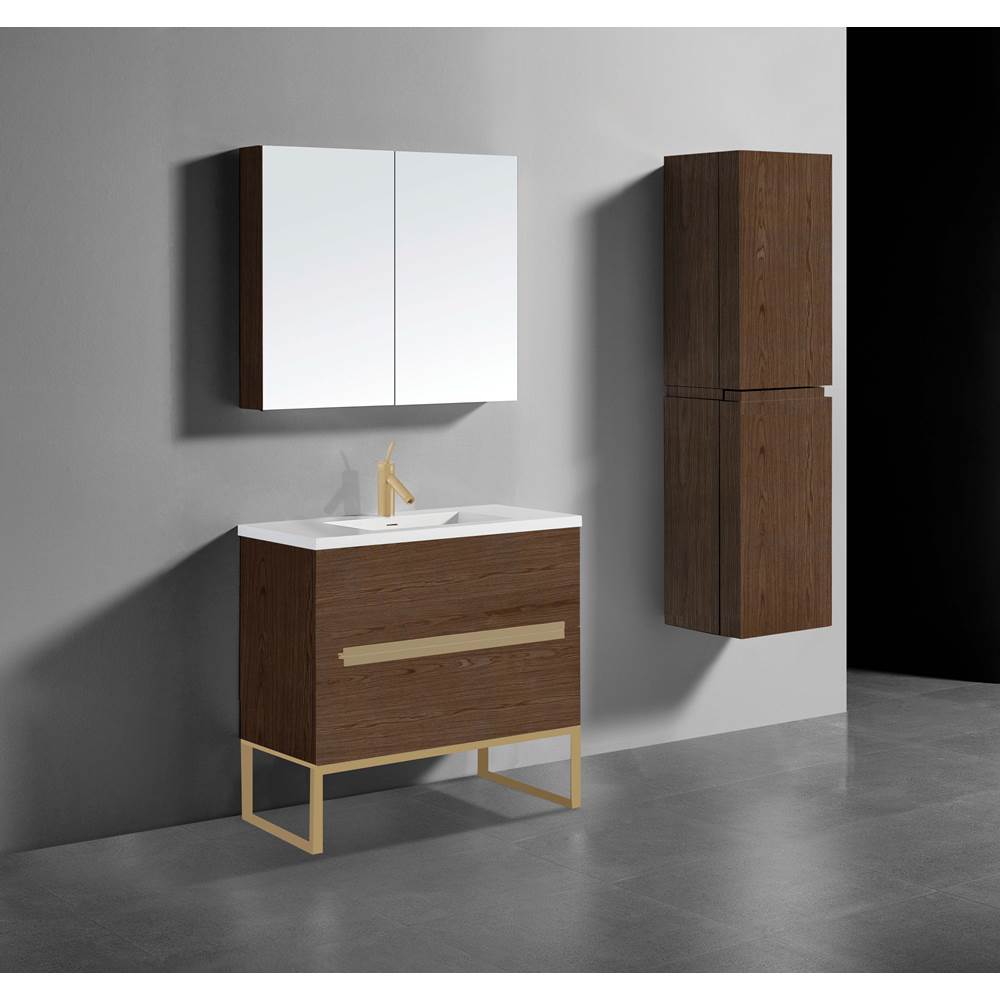 Madeli - Madeli Soho 36'' Free standing Vanity Cabinet in Brandy/HW: Satin Brass(SB) - Brandy With Satin Brass