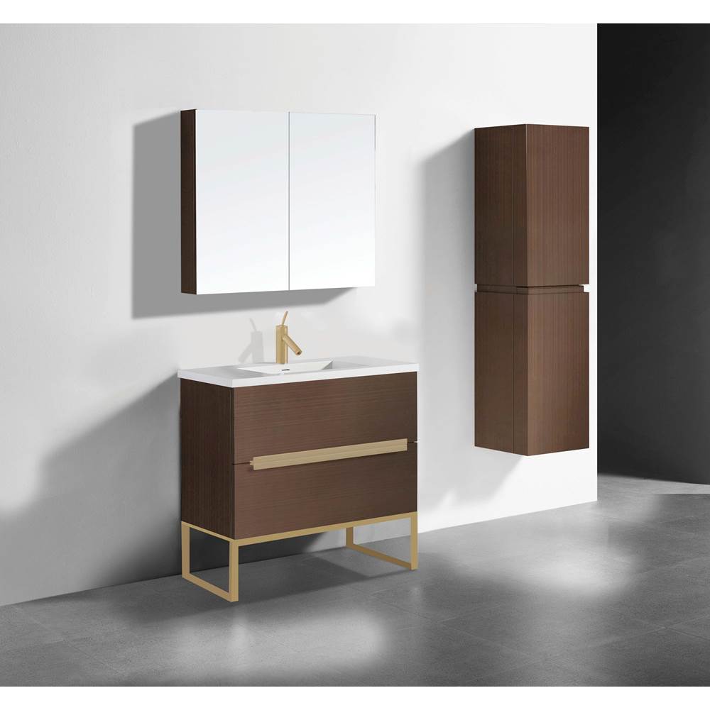 Madeli - Madeli Soho 36'' Free standing Vanity Cabinet in Walnut/HW: Satin Brass(SB) - Walnut With Satin Brass