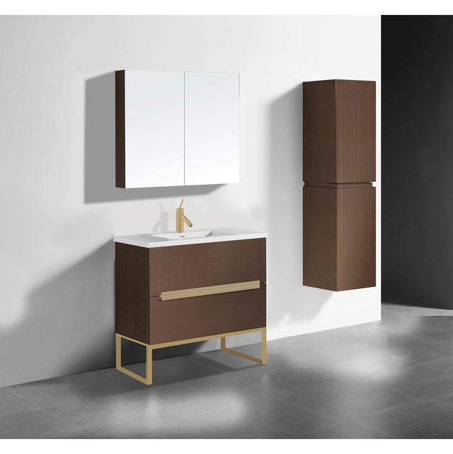 Madeli - Madeli Soho 36'' Free standing Vanity Cabinet in Walnut/HW: Satin Brass(SB) - Walnut With Satin Brass