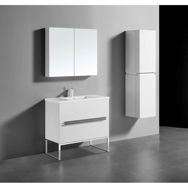 Madeli - Madeli Soho 36'' Free standing Vanity Cabinet in White/HW: Polished Nickel(PN) - White With Polished Nickel
