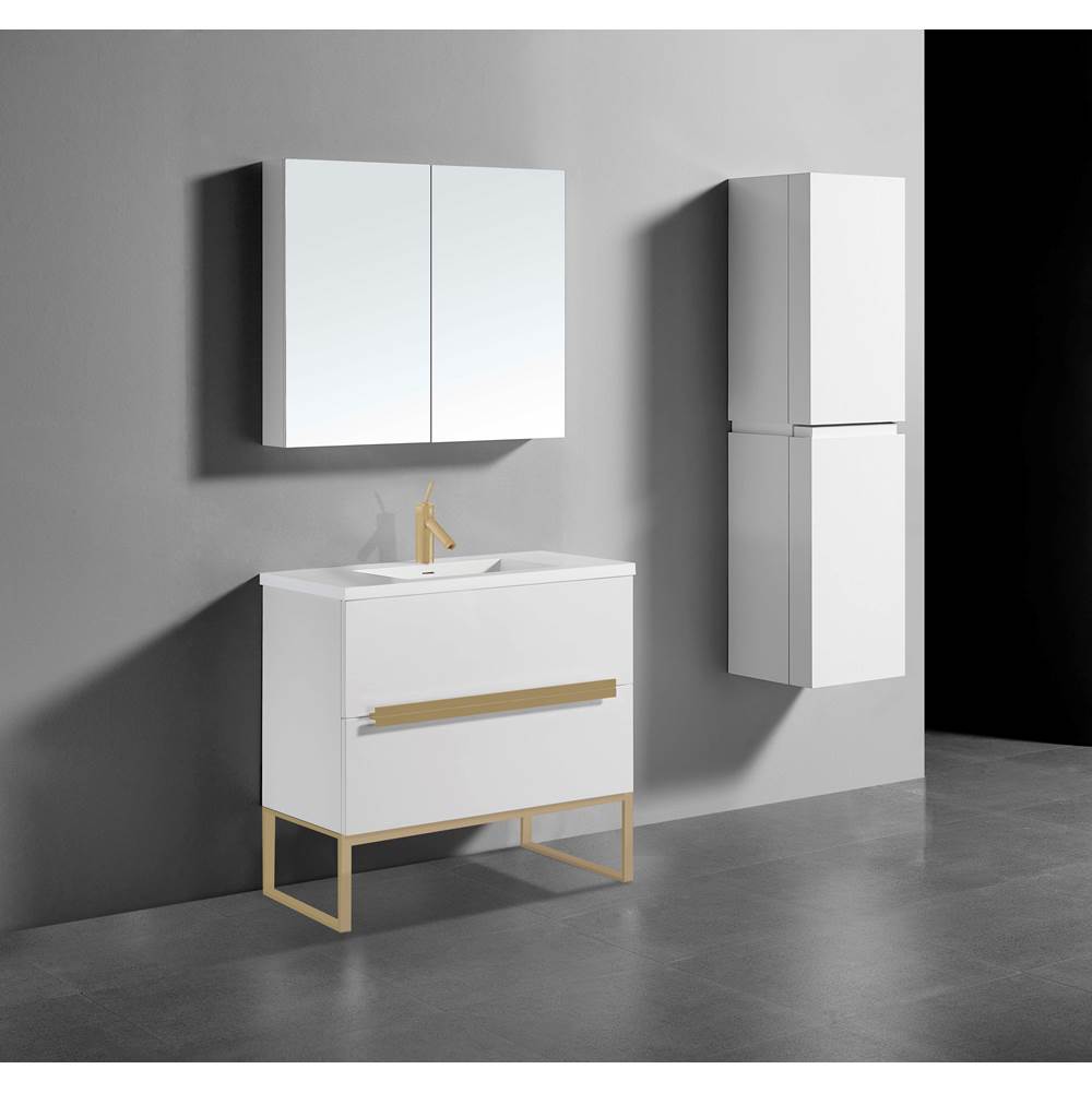 Madeli - Madeli Soho 36'' Free standing Vanity Cabinet in White/HW: Satin Brass(SB) - White With Satin Brass