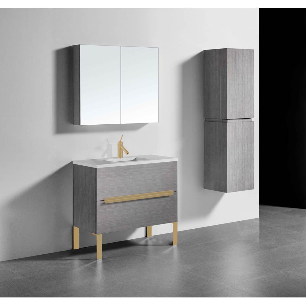 Madeli - Madeli Soho 36'' Free standing Vanity Cabinet in Ash Grey/HW: Satin Brass(SB) - Ash Gray With Satin Brass