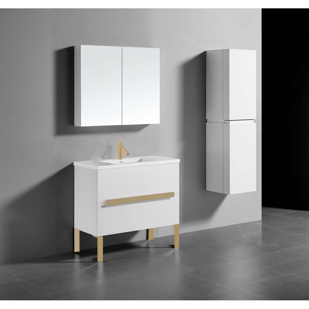 Madeli - Madeli Soho 36'' Free standing Vanity Cabinet in White/HW: Satin Brass(SB) - White With Satin Brass