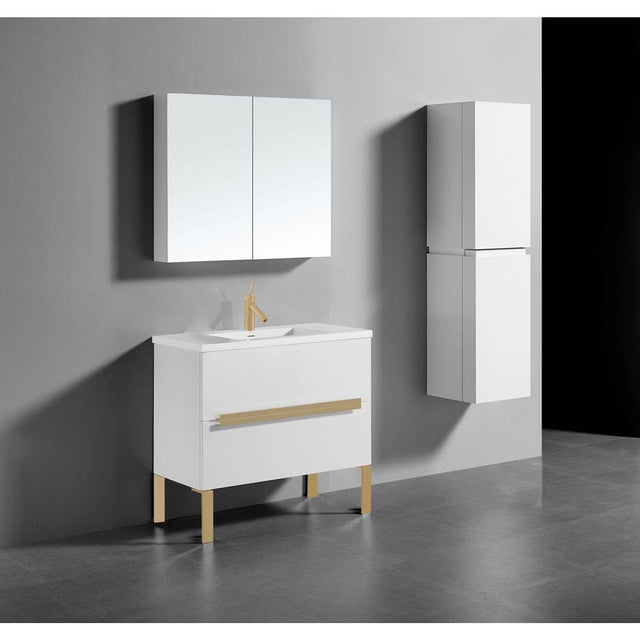 Madeli - Madeli Soho 36'' Free standing Vanity Cabinet in White/HW: Satin Brass(SB) - White With Satin Brass