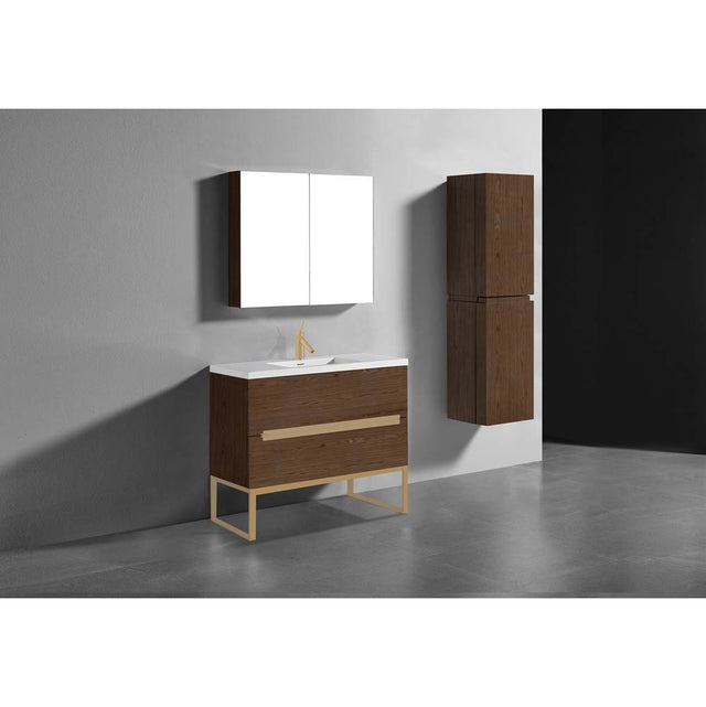 Madeli - Madeli Soho 42'' Free standing Vanity Cabinet in Brandy/HW: Satin Brass(SB) - Brandy With Satin Brass