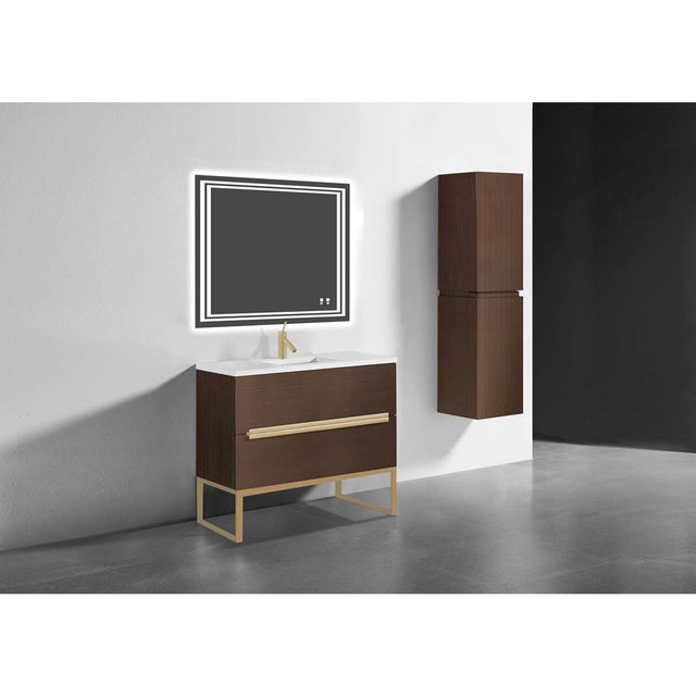Madeli - Madeli Soho 42'' Free standing Vanity Cabinet in Walnut/HW: Satin Brass(SB) - Walnut With Satin Brass